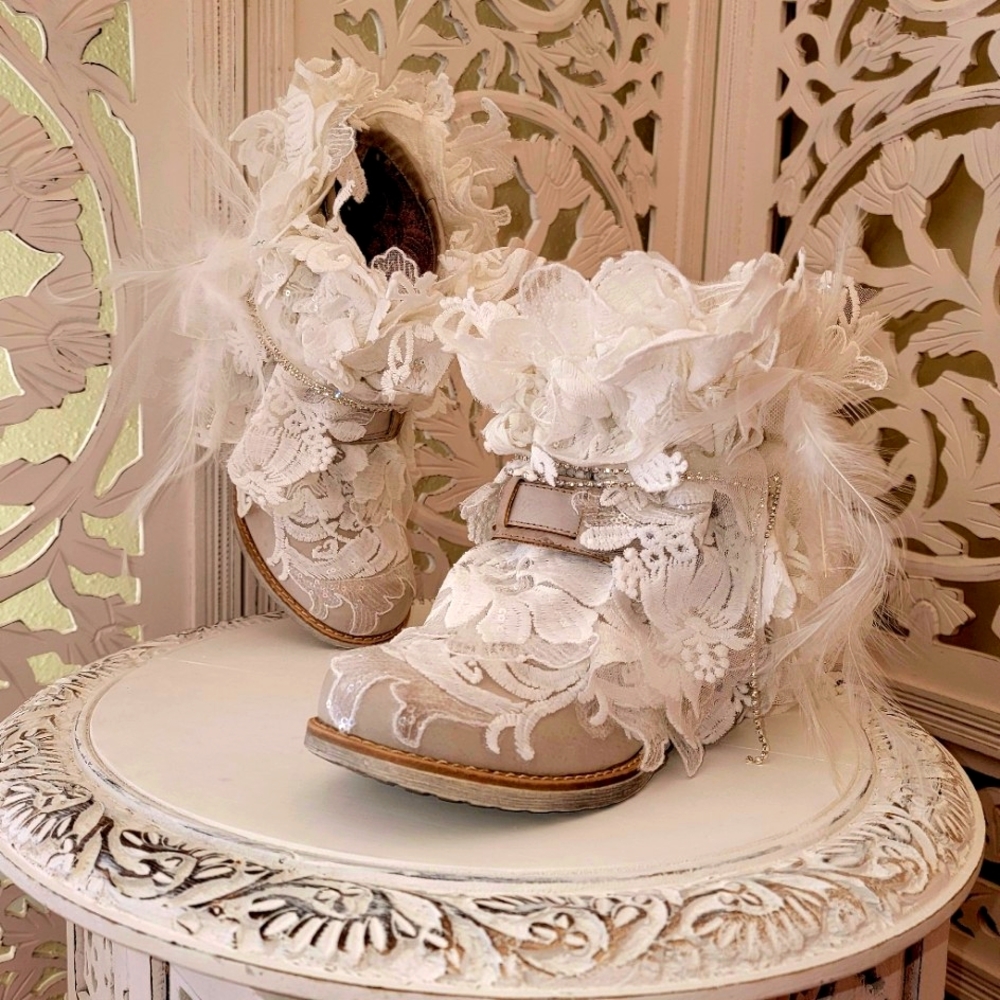 "DEMPSEY" Rustic Romance Lace Wedding Ankle Boots